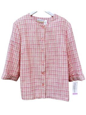 Alfred Dunner Pink Tweed Blazer Womens Plus Size 20W Button Front Jacket NWT